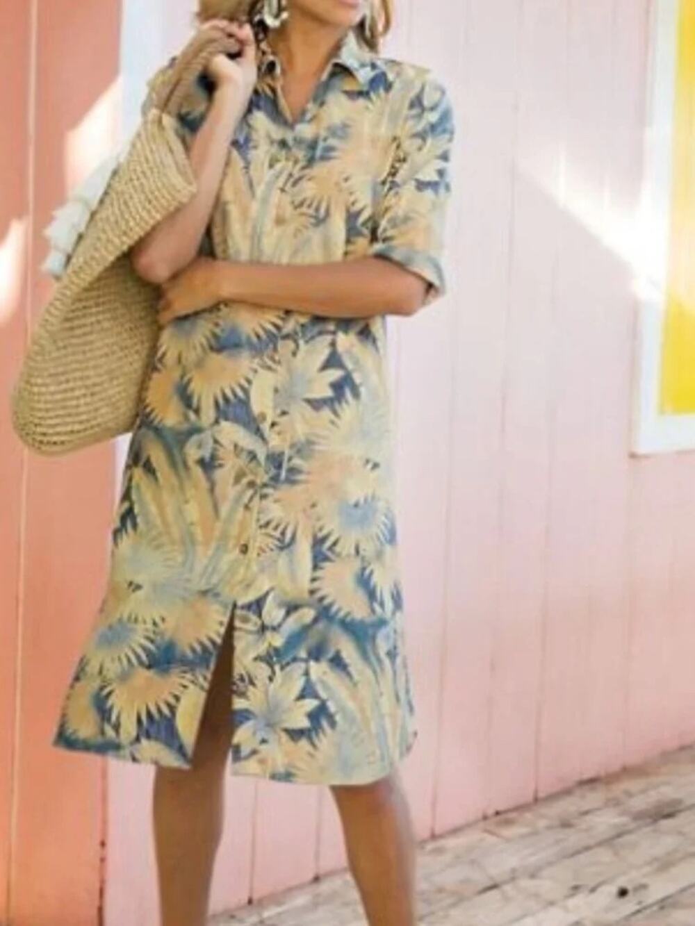 Soft Surroundings Flora Shirt Dress Linen Blend Shell Button Front LP w/Belt